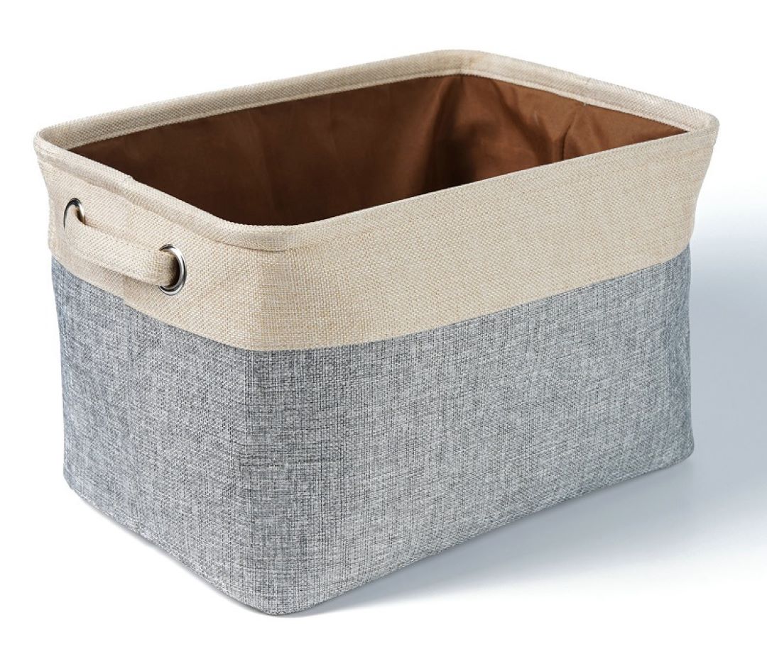 grey and beige storage basket made in line