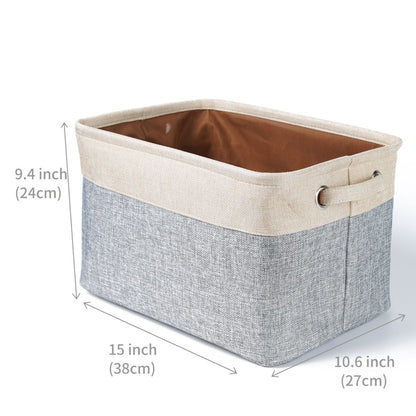 dimensions of a grey and beige storage basket made in line