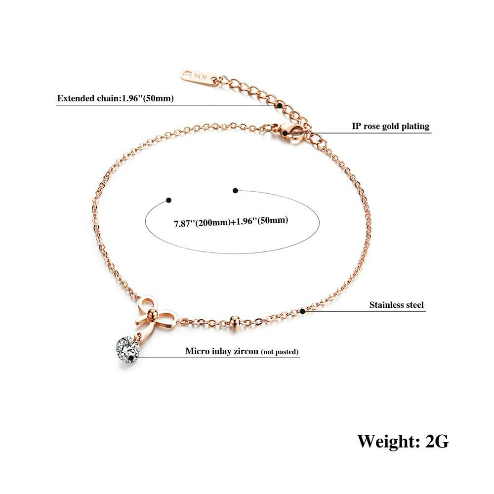 Specific measures of a Crystal Sparkling Diamond-studded Bow Anklet