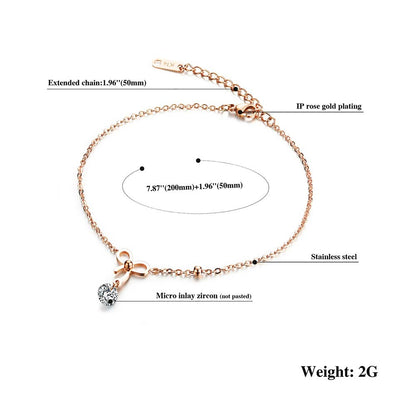 Specific measures of a Crystal Sparkling Diamond-studded Bow Anklet