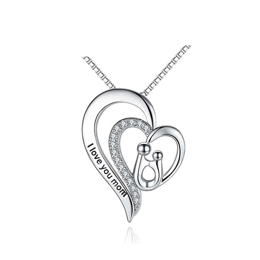 elegant heart silver pendant for mothers day gift on a white canvas