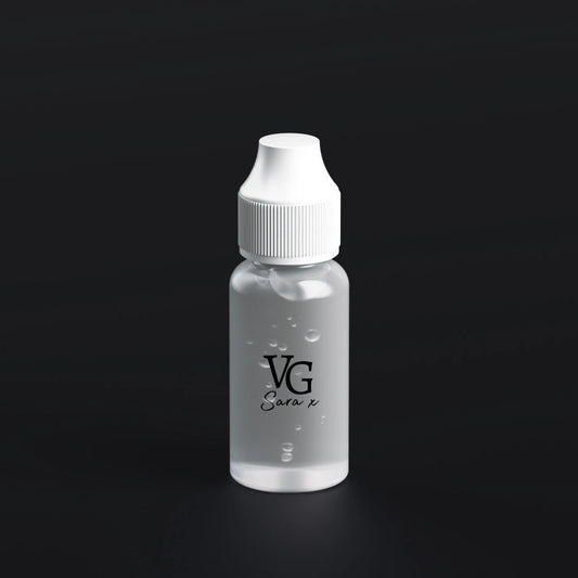 small transparent container with a black logo in a black canva