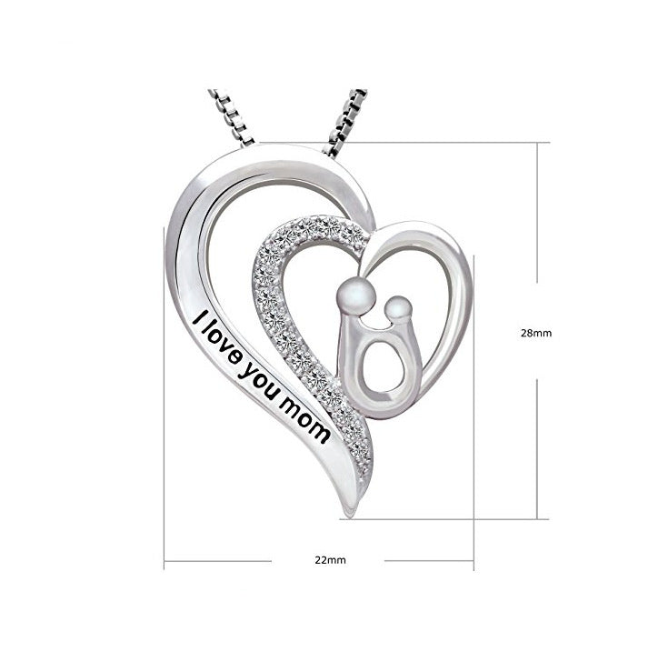elegant heart silver pendant for mothers day gift with detailed measures