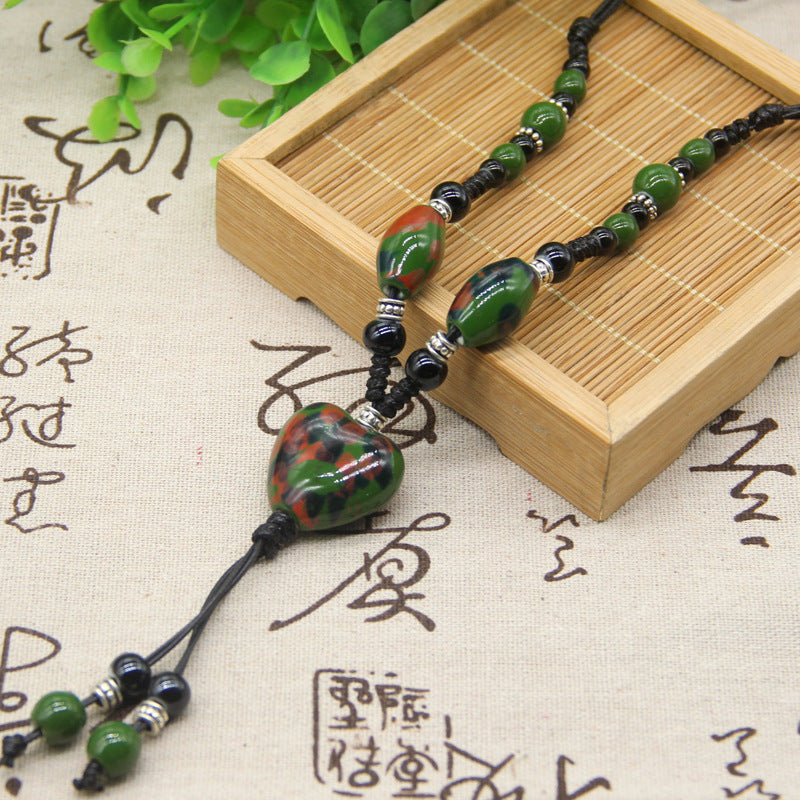 green-handmade-heartfelt-ceramin-necklace-chain