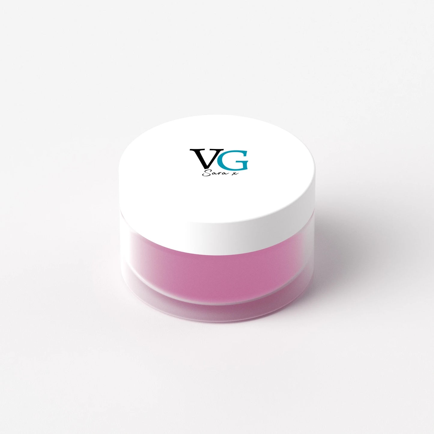 Pink vegan lip scrub container with logo