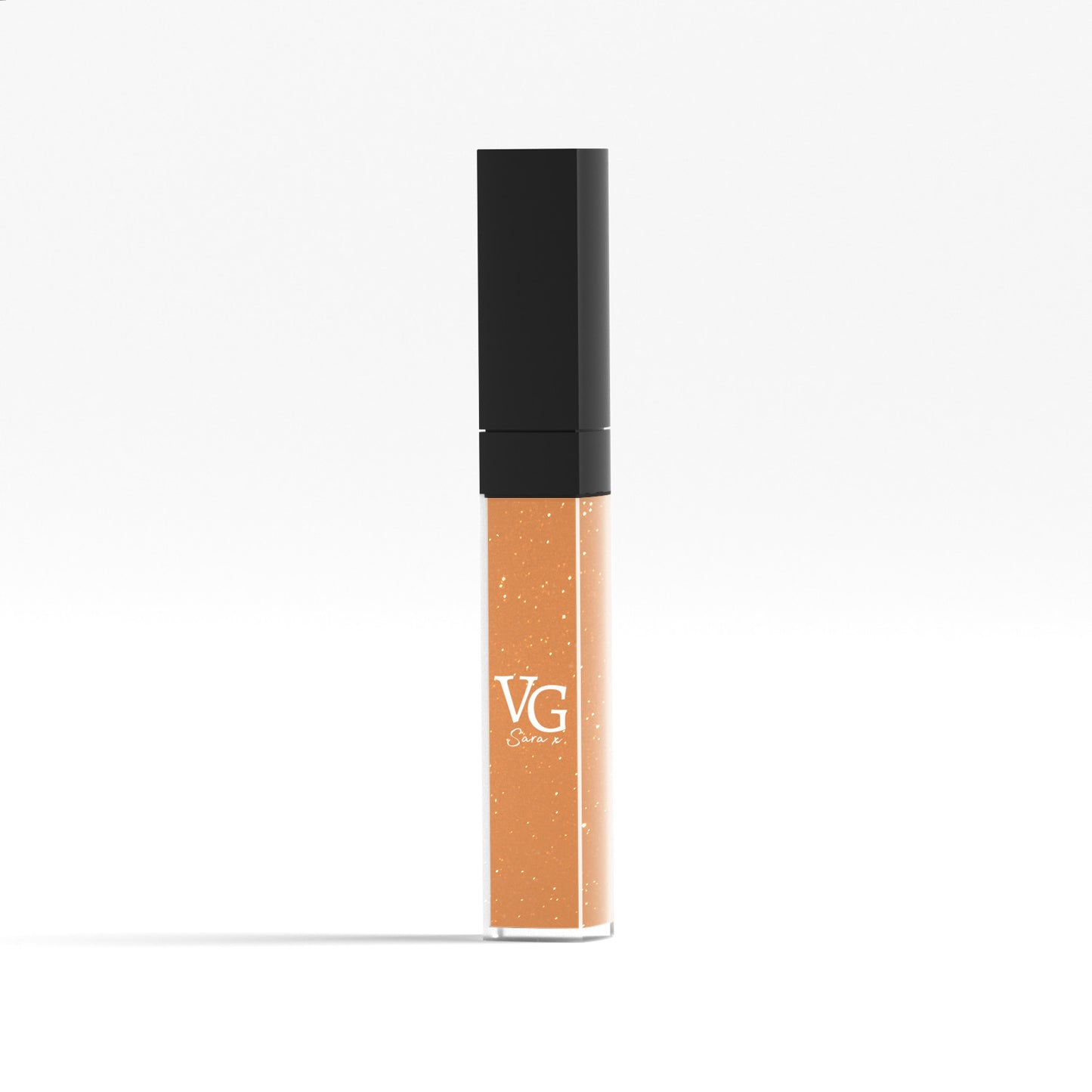 Orange vegan liquid lipstick with VG branding on the tube