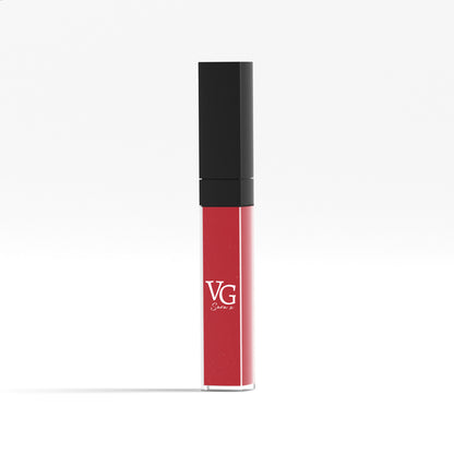 Close view of a vegan lipstick with the VG logo etched on the cap