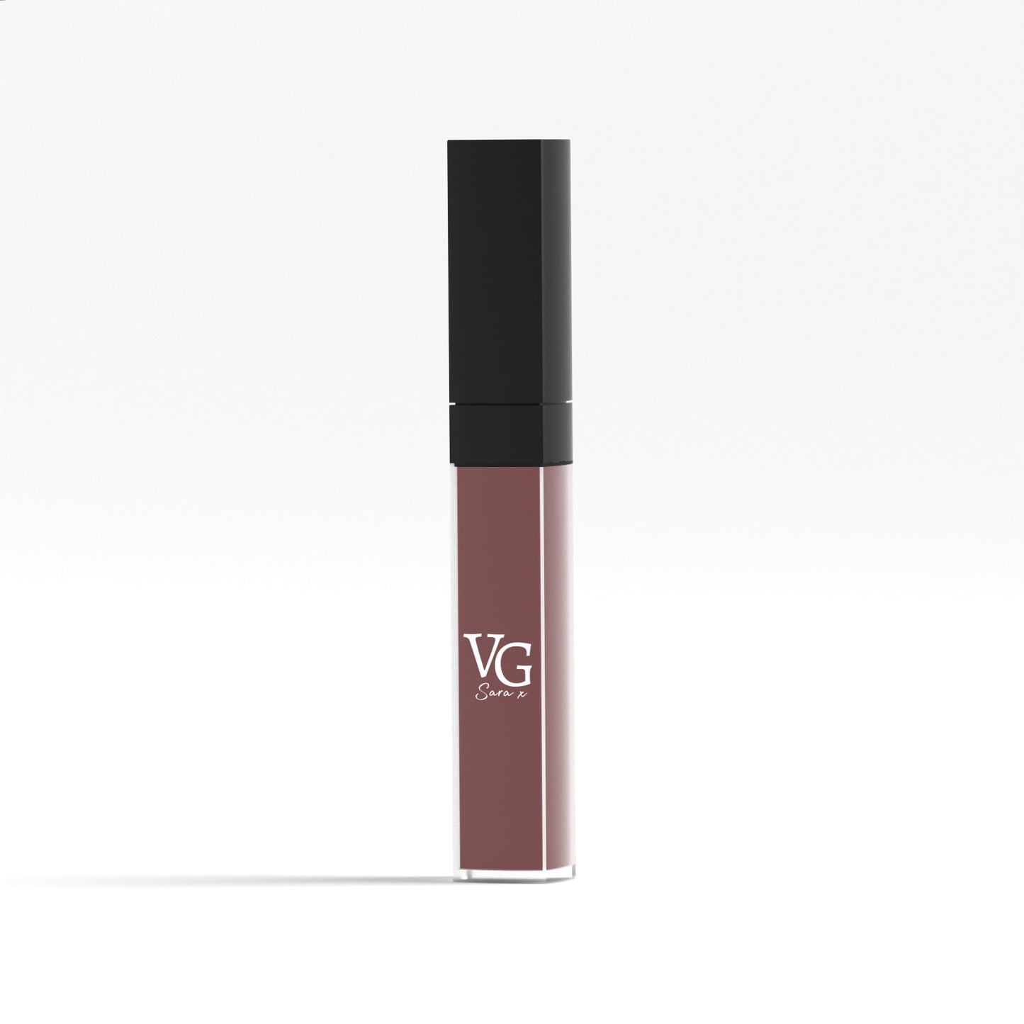 VG-branded vegan liquid lipstick in a light taupe hue