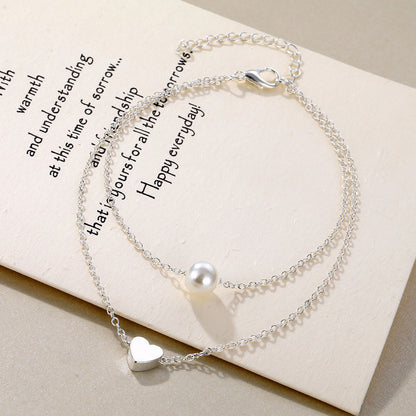 Silver love beach summer anklet with a pearl