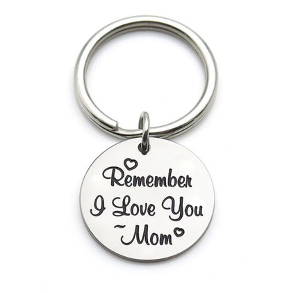 Gift for mom love stainless Steel Keychain on a white canvas