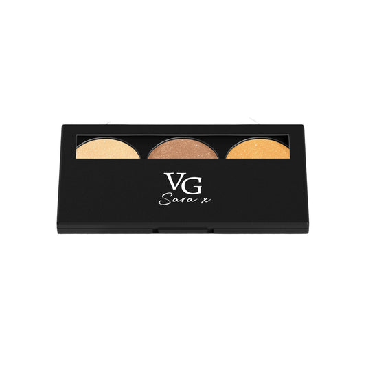case of three eyeshadow palettes with  logo brand VG sara x