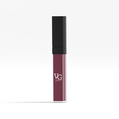 Vegan, cruelty-free deep purple lip gloss marked with VG