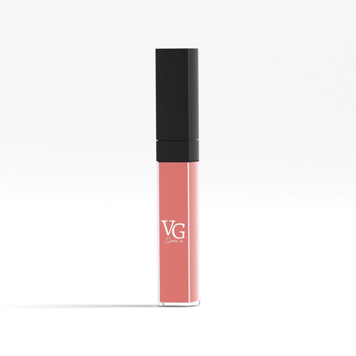 Vegan pink liquid lip gloss labeled clearly