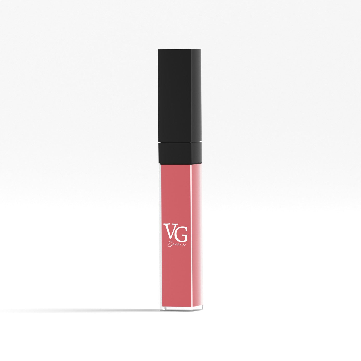 Vegan liquid lipstick in a light pink hue with VG logo on packaging