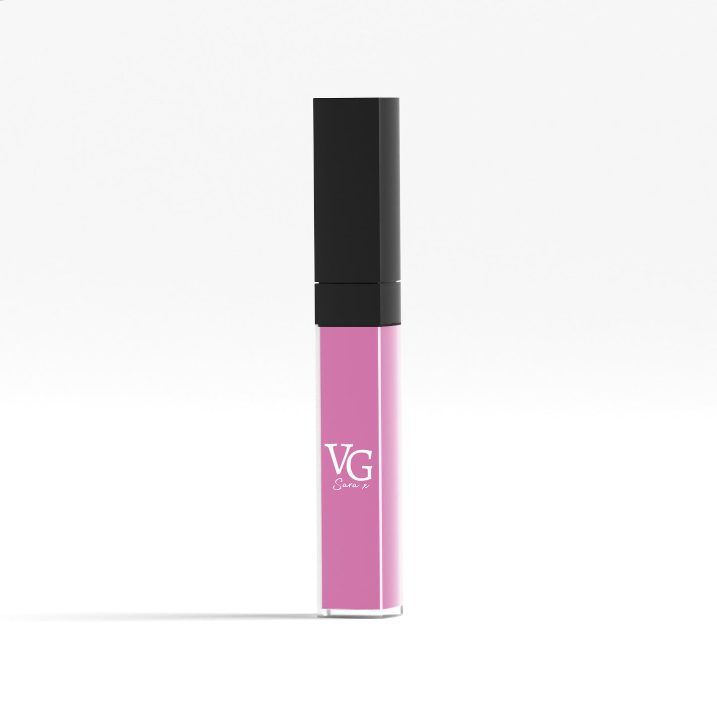 Vegan liquid lipstick in vibrant pink with VG label