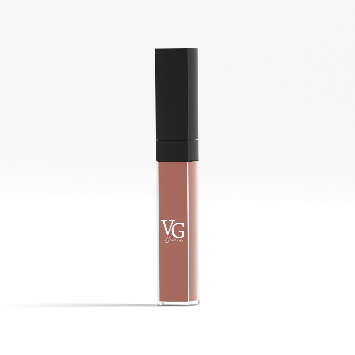 Light brown vegan lip gloss with clear label