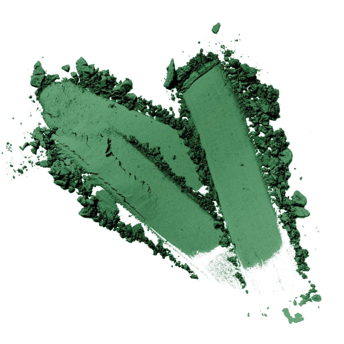 A swatch of matte green vegan eyeshadow presented on a white canvas