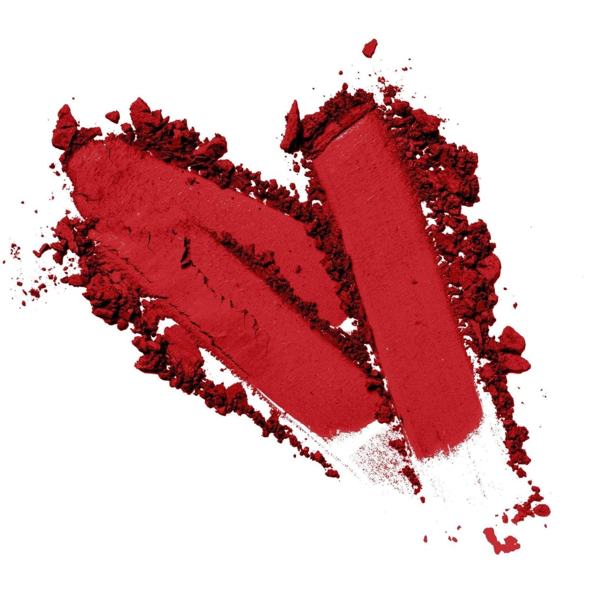 A vibrant red heart-shaped vegan matte eyeshadow against a white background