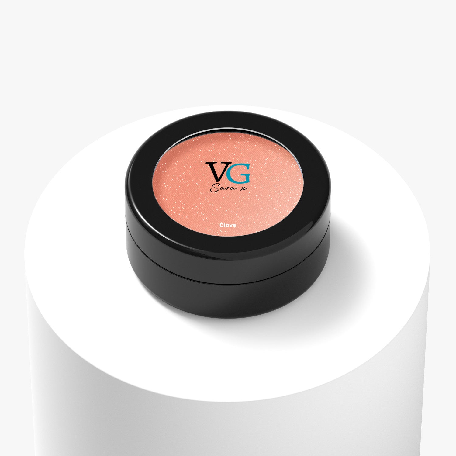 Black container of a Clove vegan sparkling eyeshadow with logo