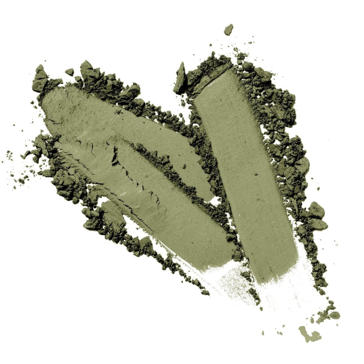 A swatch of cruelty-free green matte eyeshadow presented on a white background