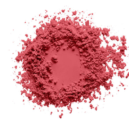 a swatch of burgundi flame tone of a vegan high quality pigmented talc free blush on a white canvas