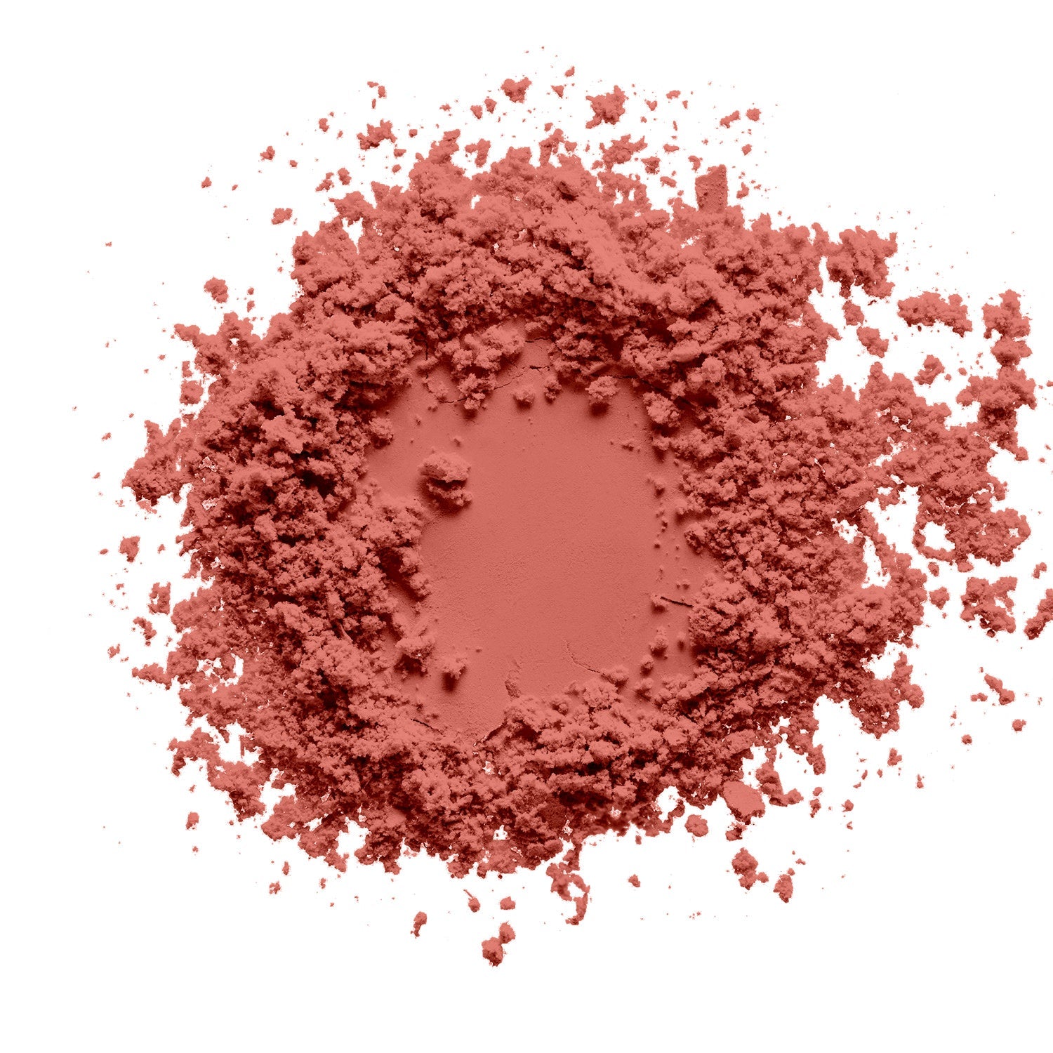 a swatch of coral tone of a vegan high quality pigmented talc free blush on a white canvas