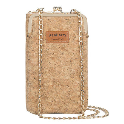 Vegan cork phone case for women with a fashionable chain for easy carry