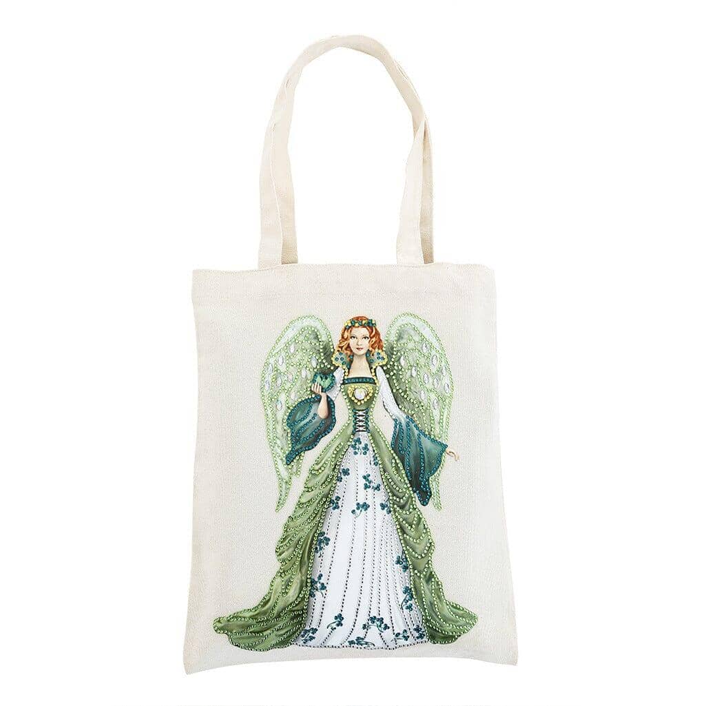 Angel motif design on a sustainable DIY diamond painting tote bag