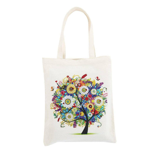 Canvas eco bag with a vibrant tree pattern for diamond painting