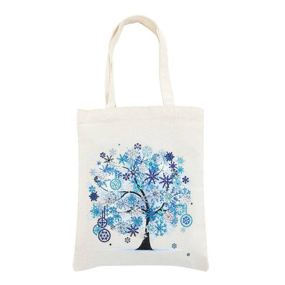 Blue tree motif on a white eco-friendly diamond painting tote bag