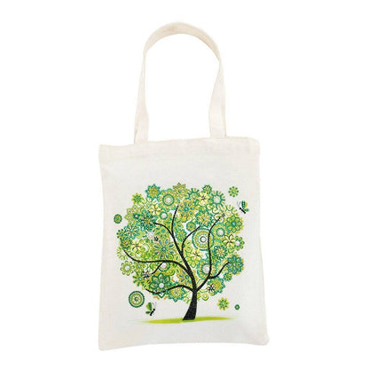 Environmentally friendly tote bag with a diamond-painted tree illustration
