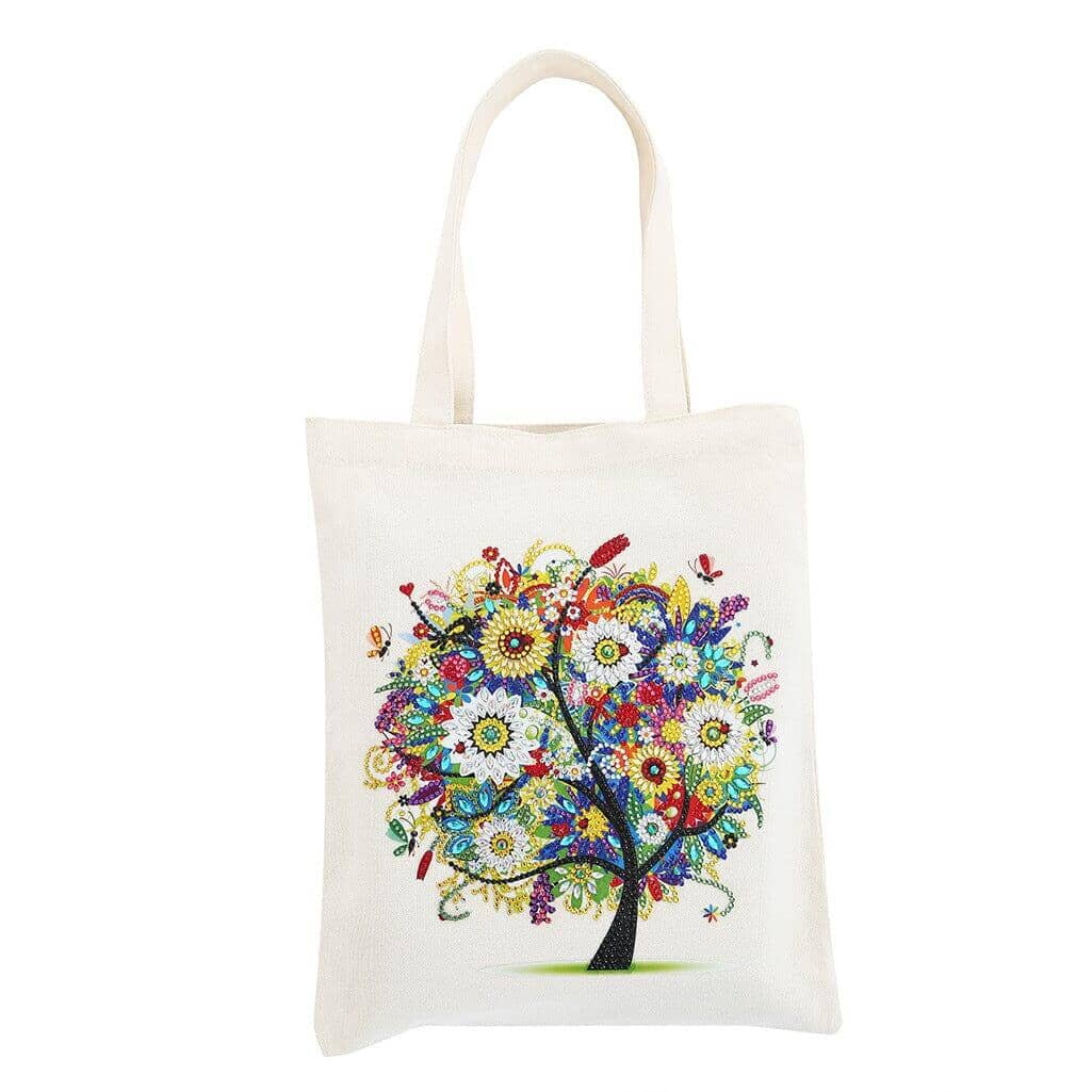 Reusable tote bag featuring a multicolored tree for diamond art