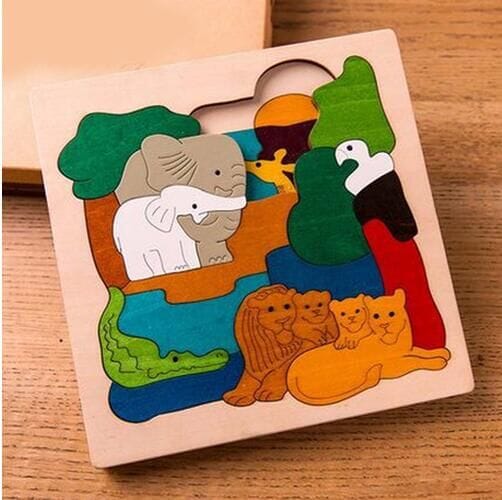 A colored puzzle with jungle animals on a white canvas