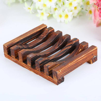 handmade wood soap dish support on a white background 