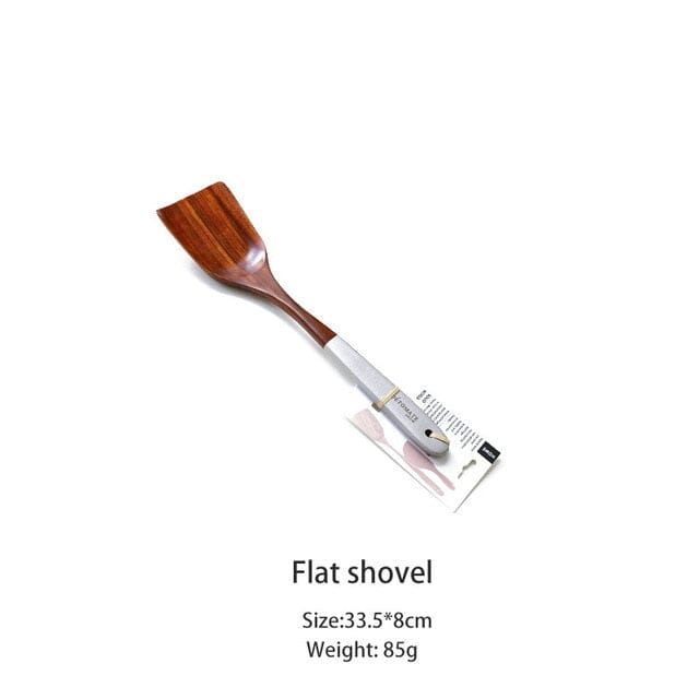 Durable teak flat shovel wood spatula with ergonomic handle