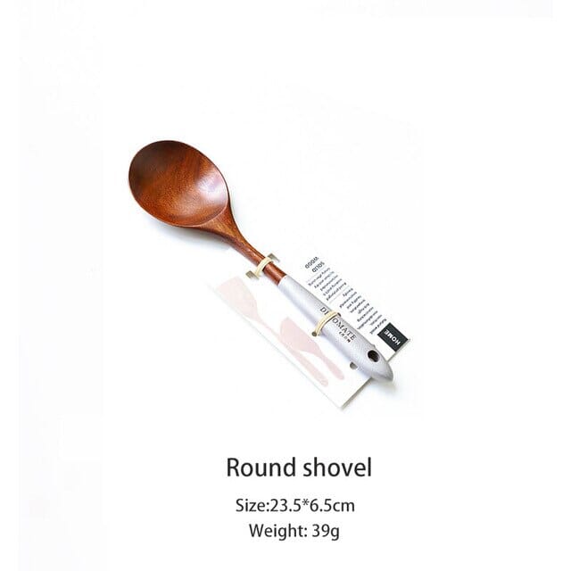 Round-headed teak wood spoon from sustainable kitchen set
