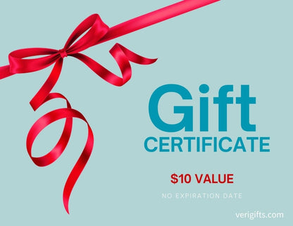 A blue gift certificate  of 10 $ value with no expiration date