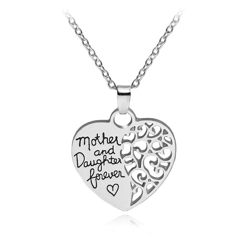 crafted message of love mother and daughter in a heart silver pendant
