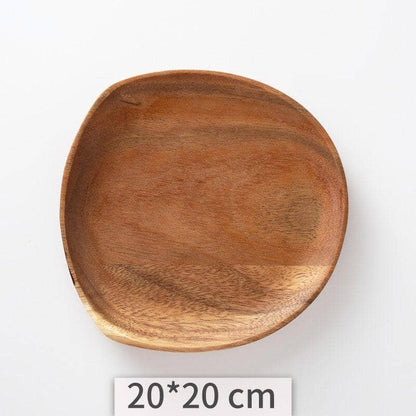 Irregular round acacia wood serving tray with its dimensions 20*20