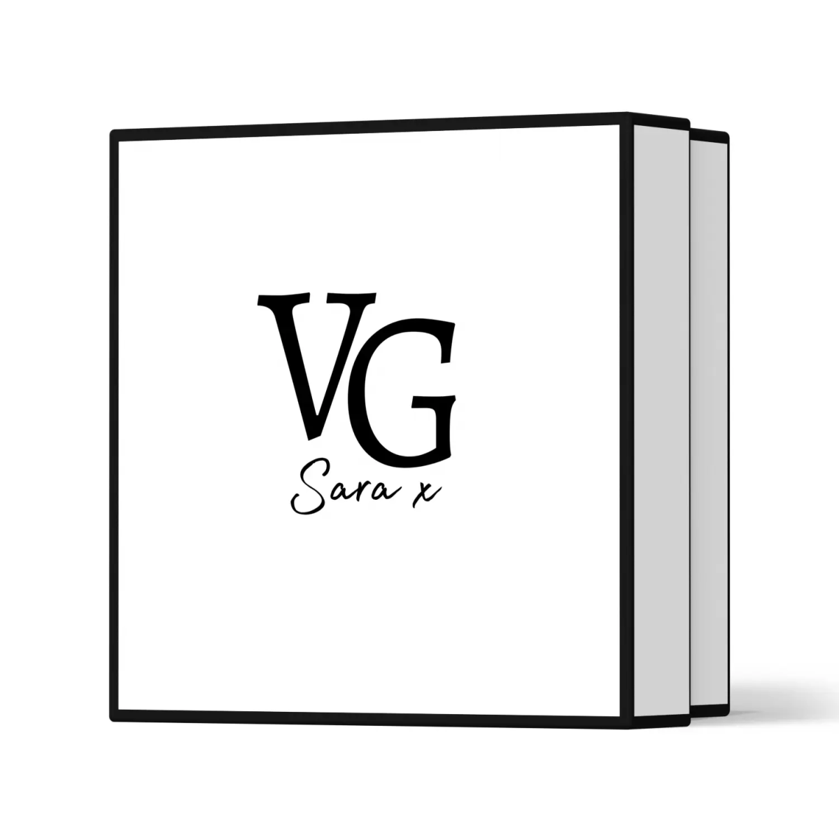 Luxurious white beauty box branded with logo VG Sara x