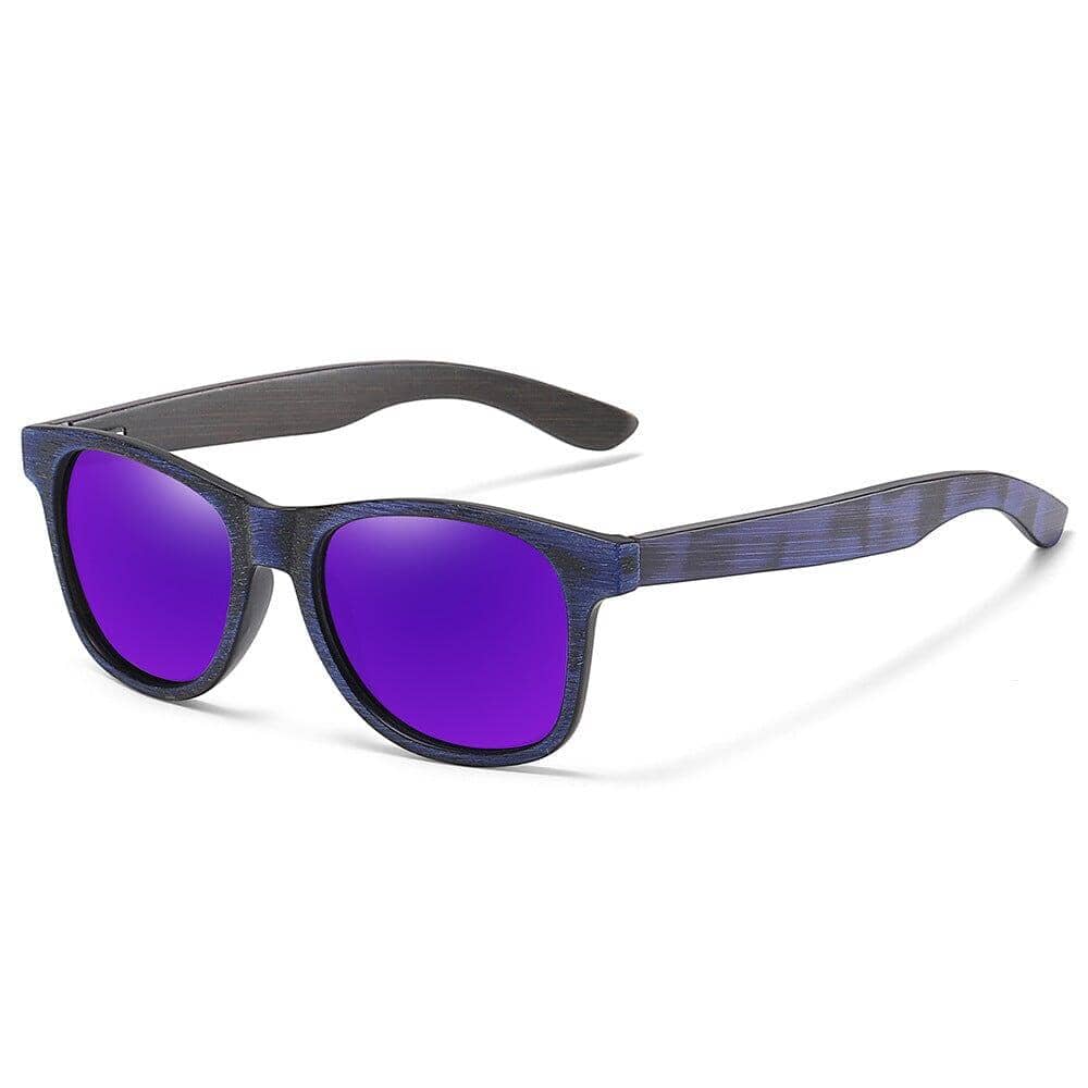 Purple wood glasses with purple glass glasses on a white background