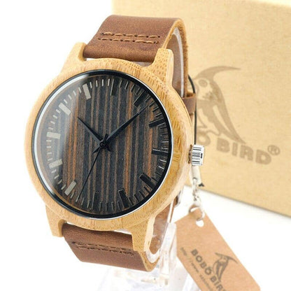 a bamboo-men-watch with a logo