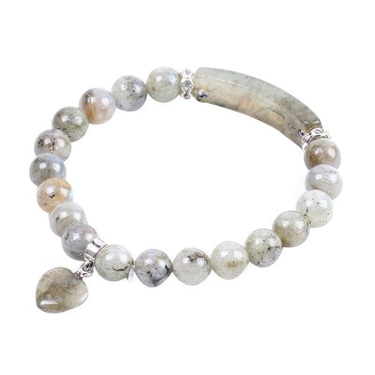 natural labradorite bracelet in cooper and gemstones on a white canvas