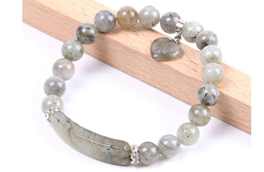 close view of beautiful gemstone and cooper bracelet