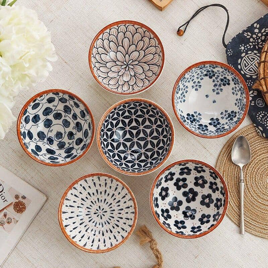 small rattan rice bowls had painted over a table
