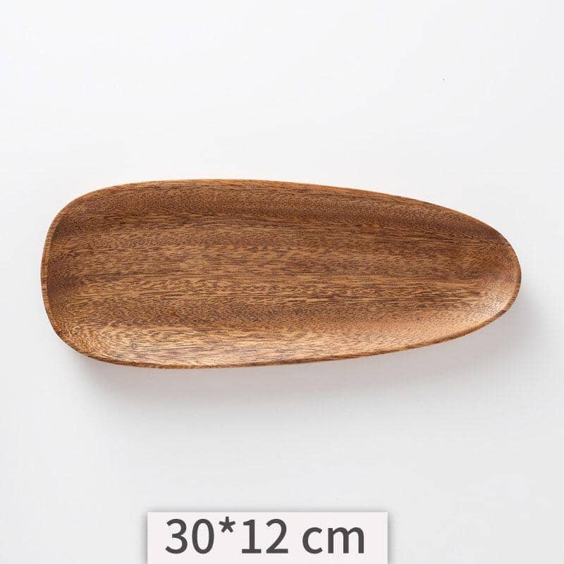 An acacia wood serving tray with its dimensions