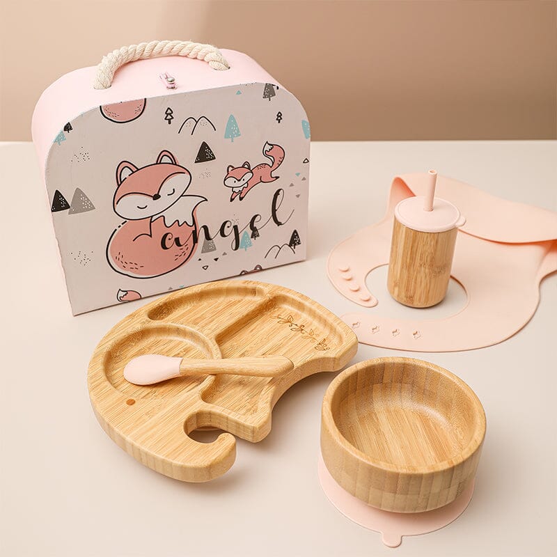 complete dinner gift set for children displayed in soft pink color