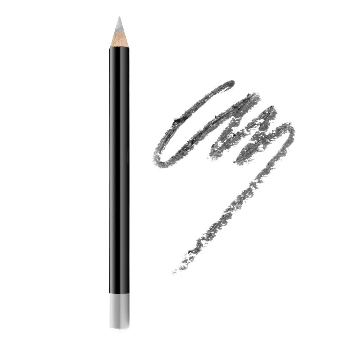 A grey eye liner pencil besides lines of grey color