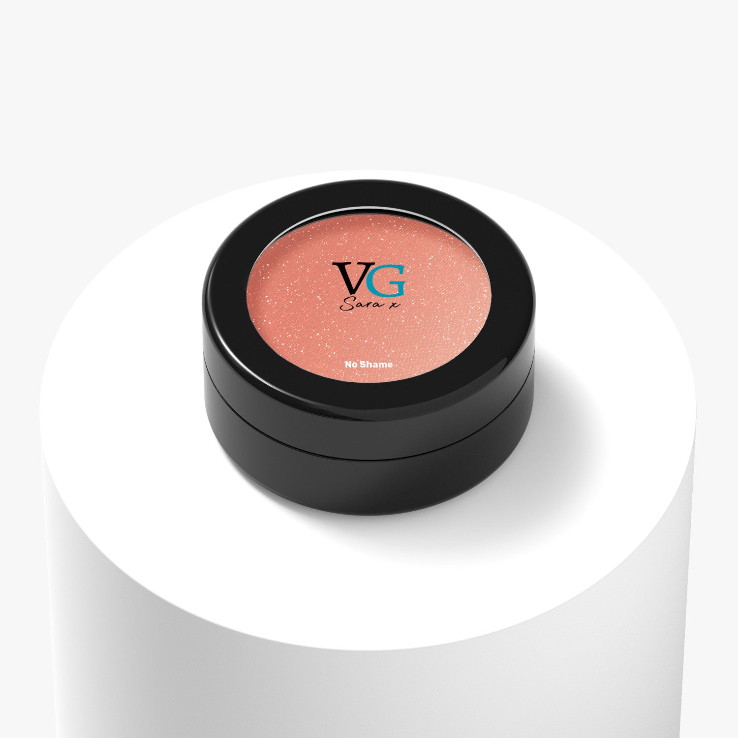 black container of color No Shame vegan sparkling eyeshadow with logo on cover VG Sara ☓