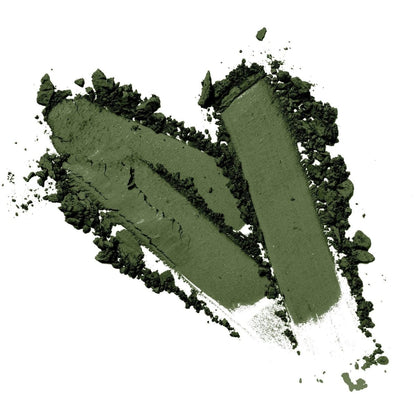 White background featuring a green heart-shaped of a non-toxic vegan matte eyeshadow